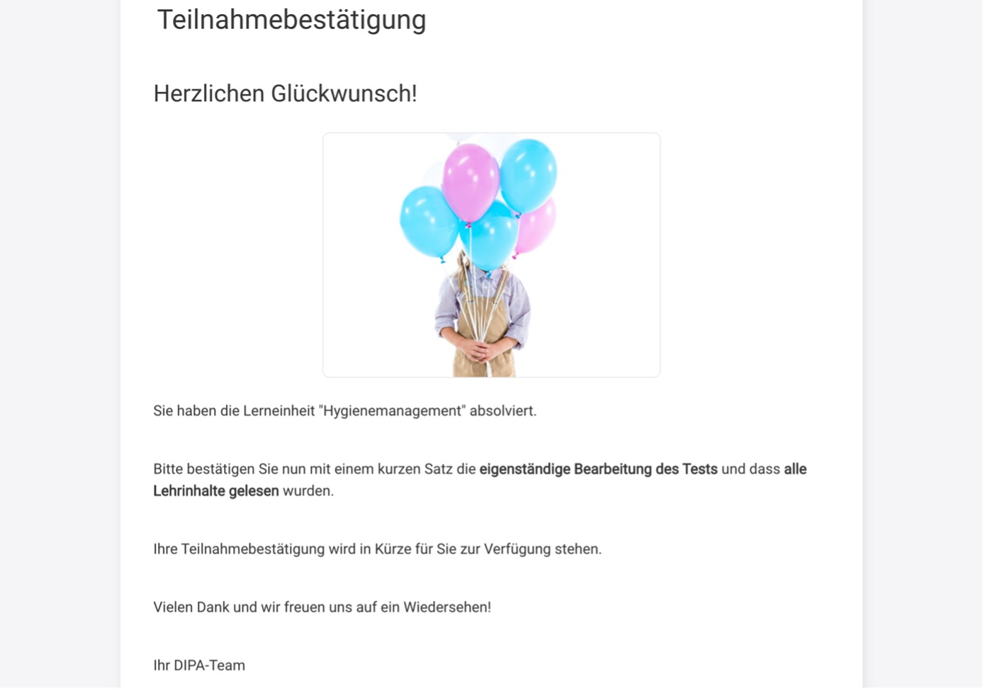 Teilnahmebestätigung